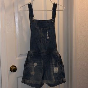Blue, Ripped Overall Shorts